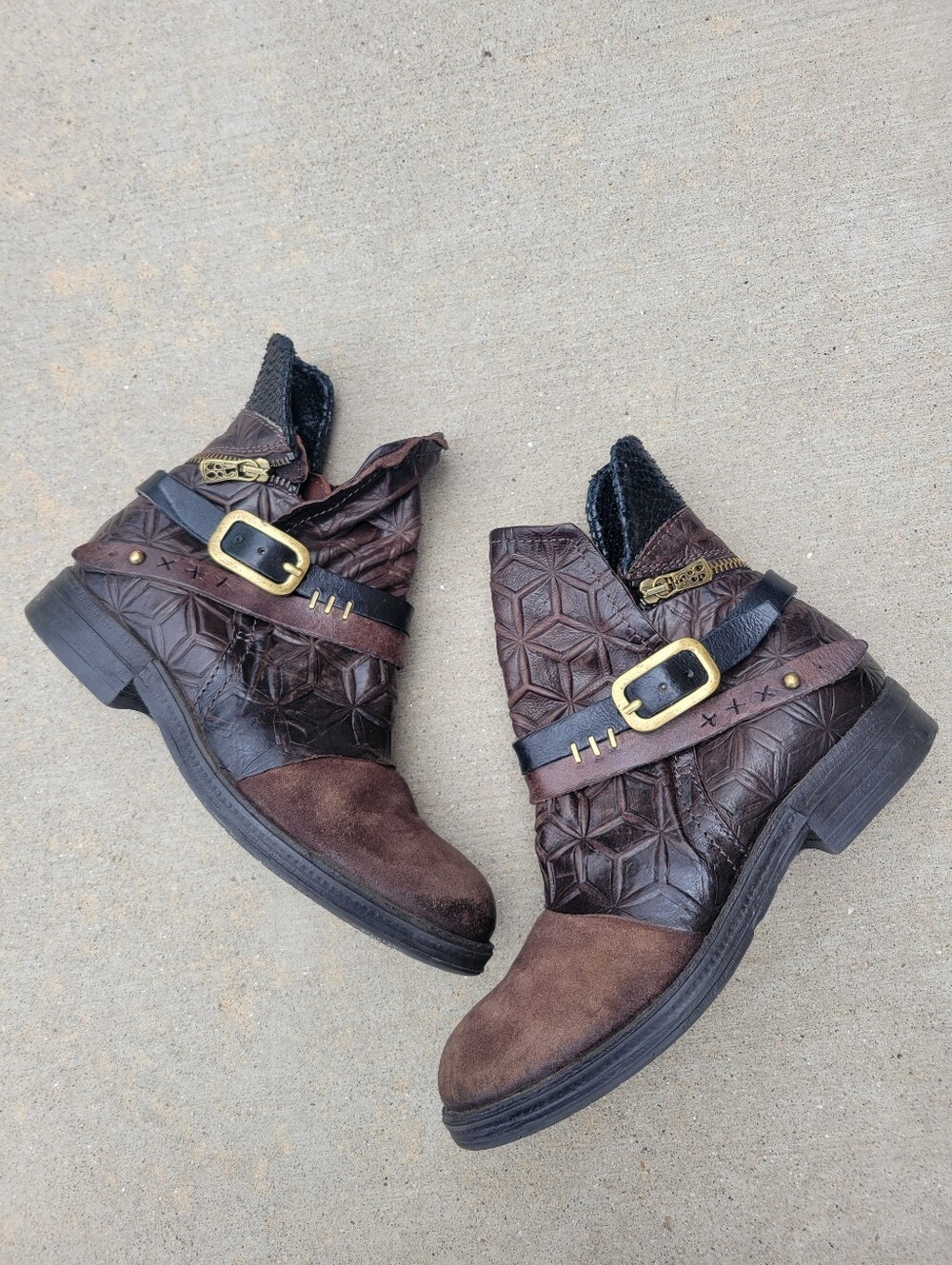 A.S.98 Leather Isha Moto Ankle Boots Chocolate Brown Booties Size 7.5/8